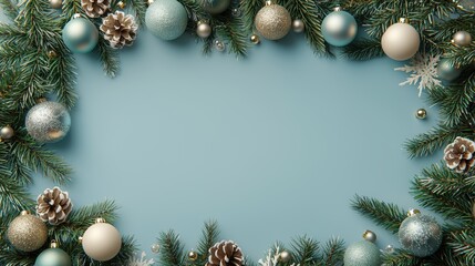 Festive Holiday Decoration with Ornaments and Pine Foliage
