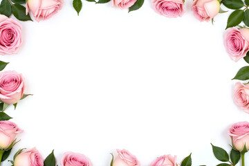 pink rose border with green leaves and gold accents 2