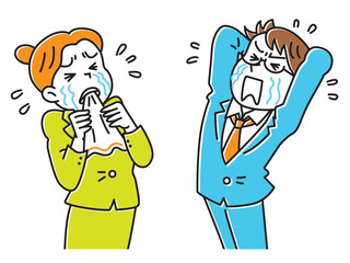 涙を流して悔しがる若い男女のビジネスマンのイラストセット