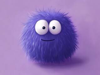 Fototapeta premium Cute purple fluffy ball with big eyes looking surprised on a light purple background
