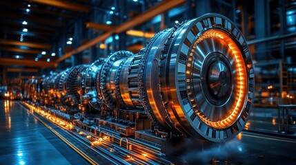 Obraz premium Gigantic Industrial Turbine Assembly Line: A Marvel of Engineering