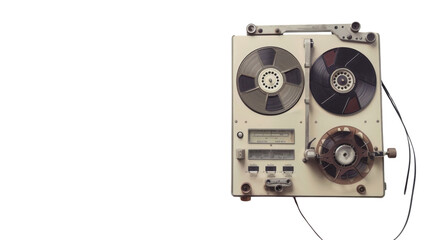 Vintage analog reel-to-reel tape recorder on transparent background