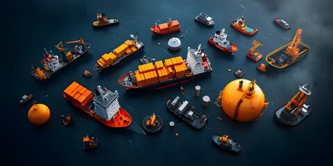 Fototapeta premium An intricate network of supply routes and transport systems supporting a streamlined offshore logistics experienced personnel handling equipment shipments and cargo through an active industrial port