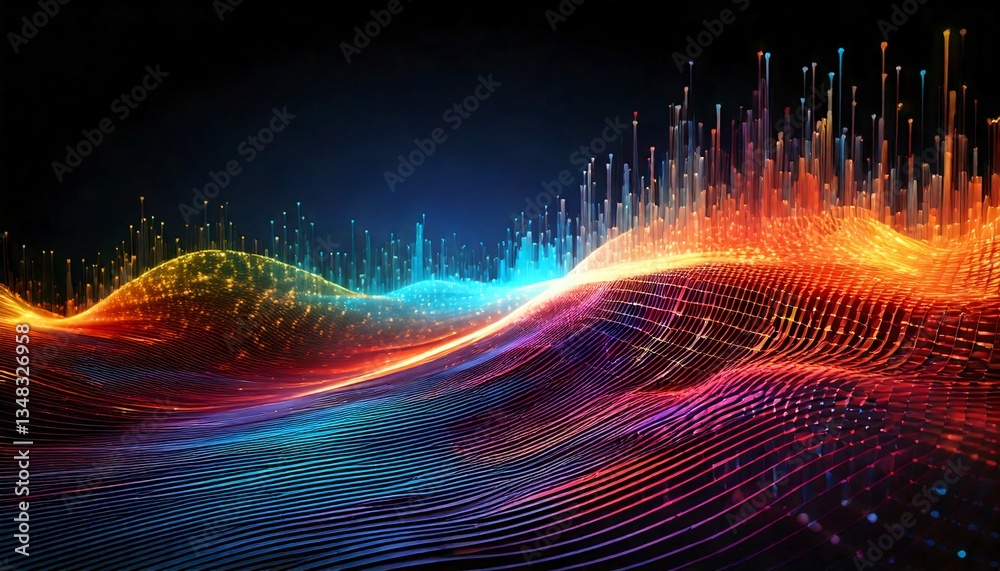 Fototapete a futuristic wallpaper showing a digital data stream flowing across a dark void