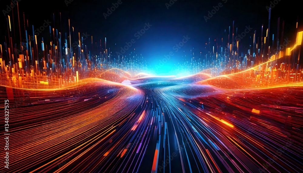 Fototapete a futuristic wallpaper showing a digital data stream flowing across a dark void