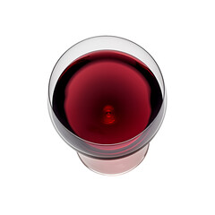 glass of red wine Top view of a round glass filled with red wine on black background