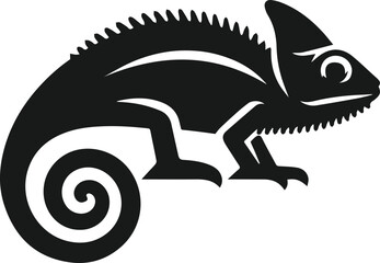Chameleon standing still and tail curled vector animal silhouette
