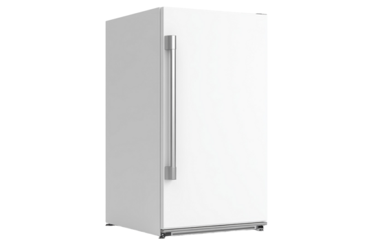 White refrigerator with a silver handle, isolated