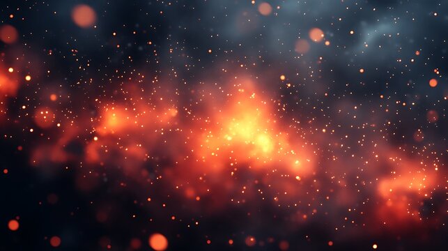 Abstract fiery explosion with glowing sparks and embers creating a dynamic and intense effect in dark space