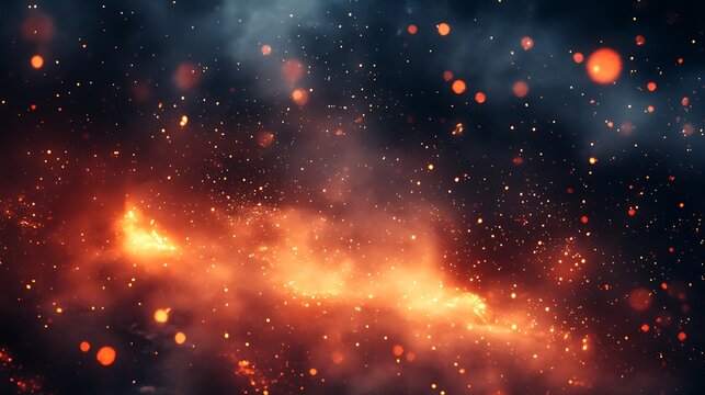 Abstract fiery explosion with glowing sparks and embers creating a dynamic and intense effect in dark space