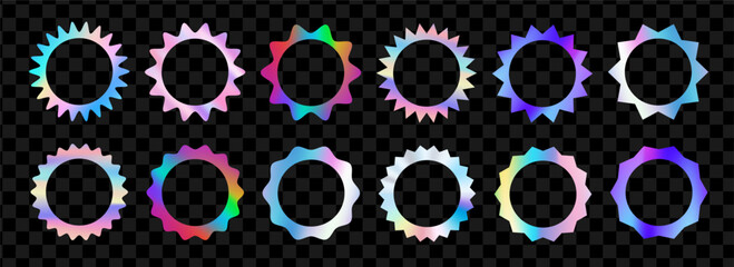Holographic starburst frames set. Hologram border collection. Shiny iridescent foil