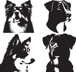 Dog black and white silhouette assets in vector farm 