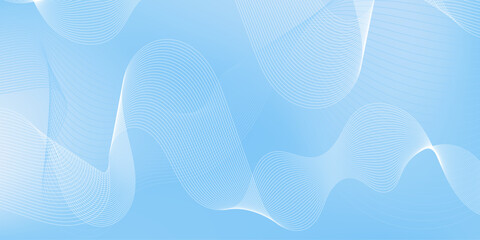 Abstract blue vector background with white wavy line. Minimalist design template for banner or poster