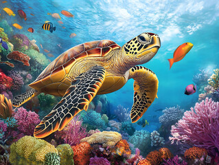 Fototapeta premium green sea turtle in the ocean