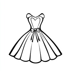 Obraz premium Heart-shaped neckline, off-shoulder, bow, circle skirt dress illustration.