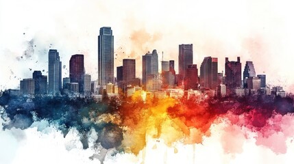 Vibrant Watercolor Skyline: Dallas, Texas
