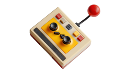 Retro gaming controller floating on transparent background