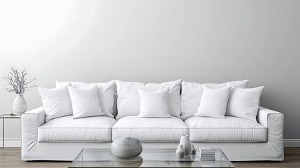 Modern white living room sofa mockup, empty space, interior design, blank wall, modern furniture, home decor, perfect for backgrounds, and showcasing