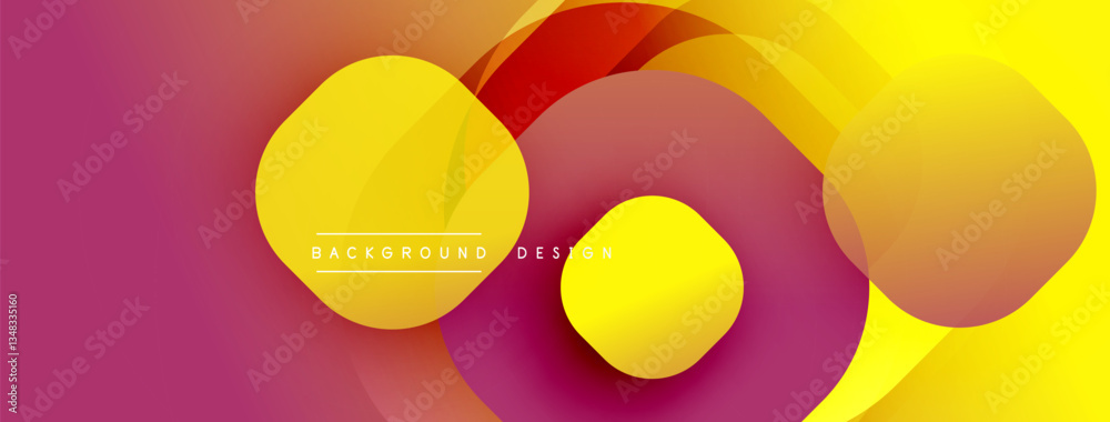 Fototapete Circular abstract design with overlapping translucent circles and round shapes, blending gradients and smooth curves, creating depth, contrast, and a dynamic visual effect