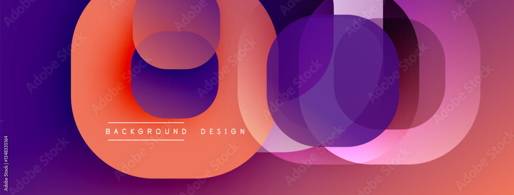 Poster Circular abstract design with overlapping translucent circles and round shapes, blending gradients and smooth curves, creating depth, contrast, and a dynamic visual effect