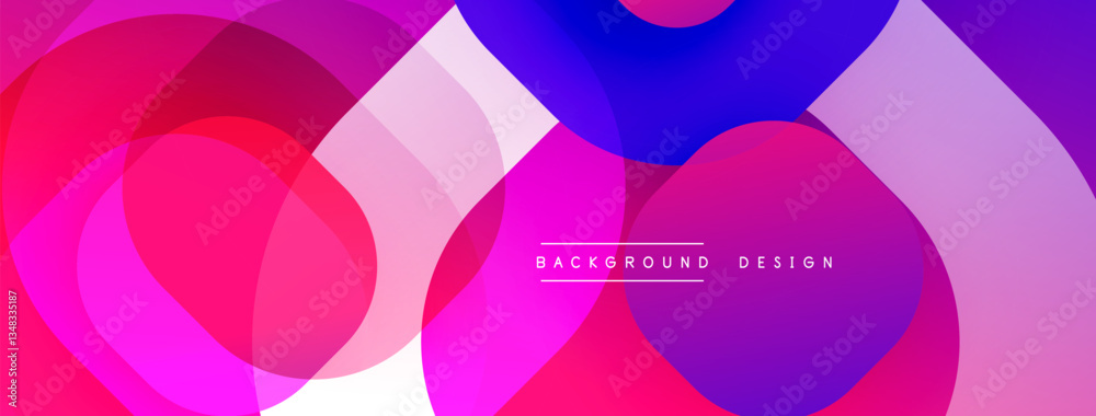 Poster Circular abstract design with overlapping translucent circles and round shapes, blending gradients and smooth curves, creating depth, contrast, and a dynamic visual effect