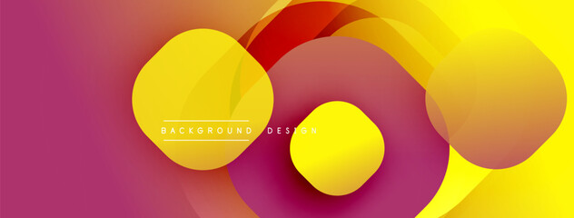 Circular abstract design with overlapping translucent circles and round shapes, blending gradients and smooth curves, creating depth, contrast, and a dynamic visual effect