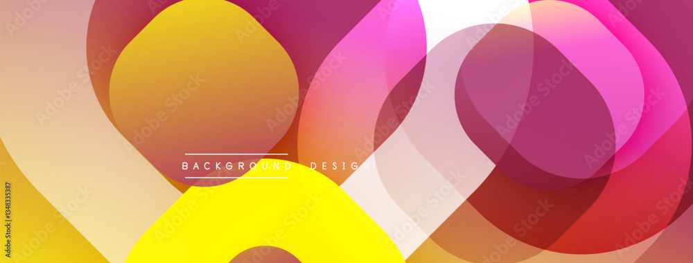 Poster Circular abstract design with overlapping translucent circles and round shapes, blending gradients and smooth curves, creating depth, contrast, and a dynamic visual effect