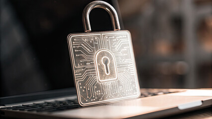 Glowing digital lock symbolizing AI copyright protection with binary code, representing cybersecurity, data privacy, and intellectual property concepts in modern technology.