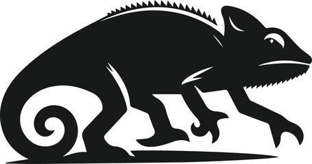 Chameleon walking cautiously with one foot raised vector animal silhouette
