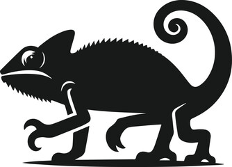 Chameleon walking cautiously with one foot raised vector animal silhouette
