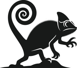 Chameleon walking cautiously with one foot raised vector animal silhouette