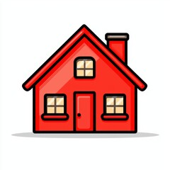 Vibrant Red House Icon with Windows and Chimney for Home Design and Real Estate Concepts
