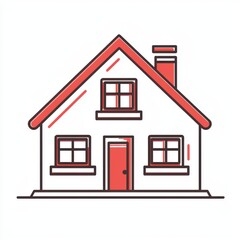 Simple line art of a cozy house with red roof, white walls, and a welcoming door illustrated in a minimalistic style