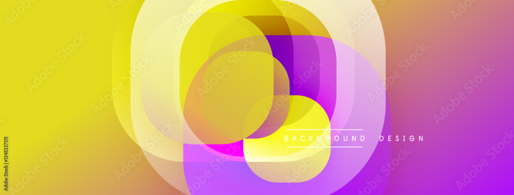 Poster Circular abstract design with overlapping translucent circles and round shapes, blending gradients and smooth curves, creating depth, contrast, and a dynamic visual effect
