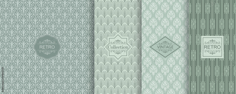 Poster Set of Cute geometric seamless patterns on modern background with minimal labels, frames. Abstract vector textures. Design for print, vaucher, decor, package, banner, card
