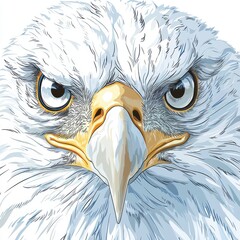 Majestic Eagle Head Illustration with Intense Eyes and Detailed Feathers in a Vibrant Style