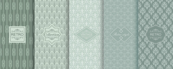 Set of Cute geometric seamless patterns on modern background with minimal labels, frames. Abstract vector textures. Design for print, vaucher, decor, package, banner, card