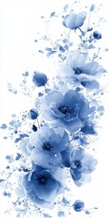 Light Blue Floral Arrangement with Delicate Flowers and Elegant Petals on a Soft White Background
