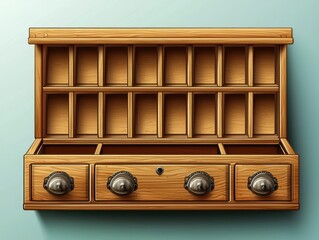 Wooden Display Drawer with Open Compartments and Knobs Ideal for Organizing Items and Adding Vintage Charm to Any Space