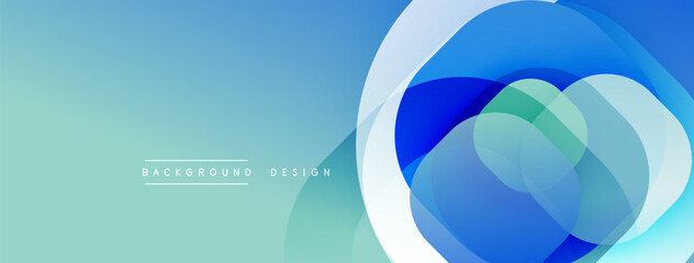Circular abstract design with overlapping translucent circles and round shapes, blending gradients and smooth curves, creating depth, contrast, and a dynamic visual effect