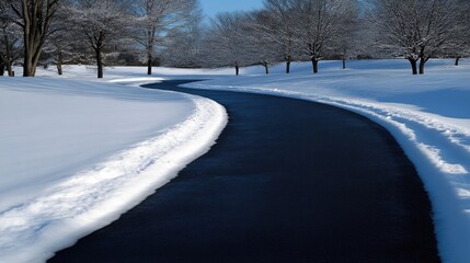 Obraz premium Winding path through snow-covered trees