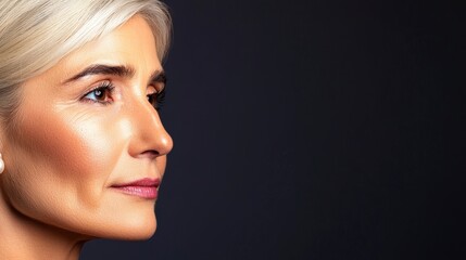 Naklejka premium Mature Woman Profile Elegant Portrait High Resolution Cinematic Lighting Beauty Aging
