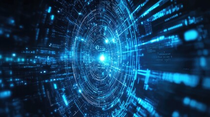 Obraz premium Futuristic blue circular technology lines on dark background