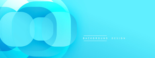 Circular abstract design with overlapping translucent circles and round shapes, blending gradients and smooth curves, creating depth, contrast, and a dynamic visual effect