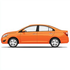 Orange sedan car in a minimalist style showcasing modern design and sleek lines against a clean white background
