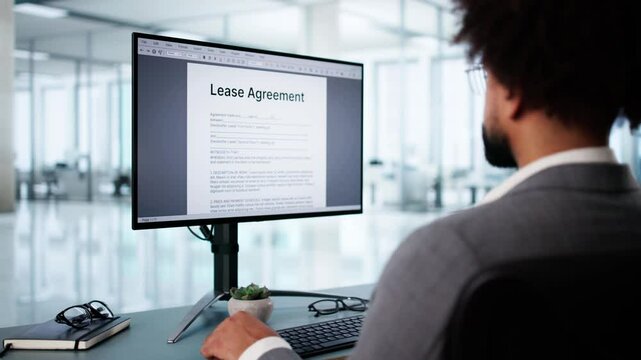 Man Reviews Lease Agreement Contract