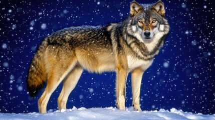 Naklejka premium Majestic wolf in snowy night