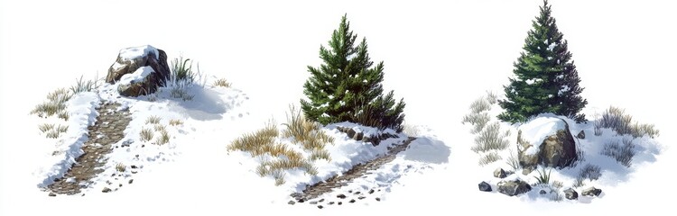 Fototapeta premium Winter Landscape with Trees and Rocks