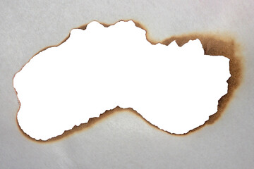 Burnt Torn Gray Paper Holes with Scorched Edges on Transparent Background for Frame Design or...
