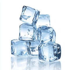 Obraz premium Crystal clear ice cubes stacked together isolated on a white background perfect for cold beverages and cooling